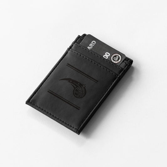 Orlando Magic Premium Black Leather Wallet, Front Pocket Magnetic Money Clip, Laser Engraved, Vegan by Fielders Choice