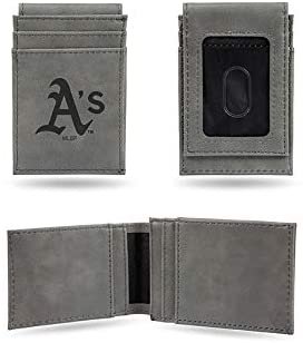 Oakland Athletics A's Premium Gray Leather Wallet, Front Pocket Magnetic Money Clip, Laser Engraved by Fielders Choice
