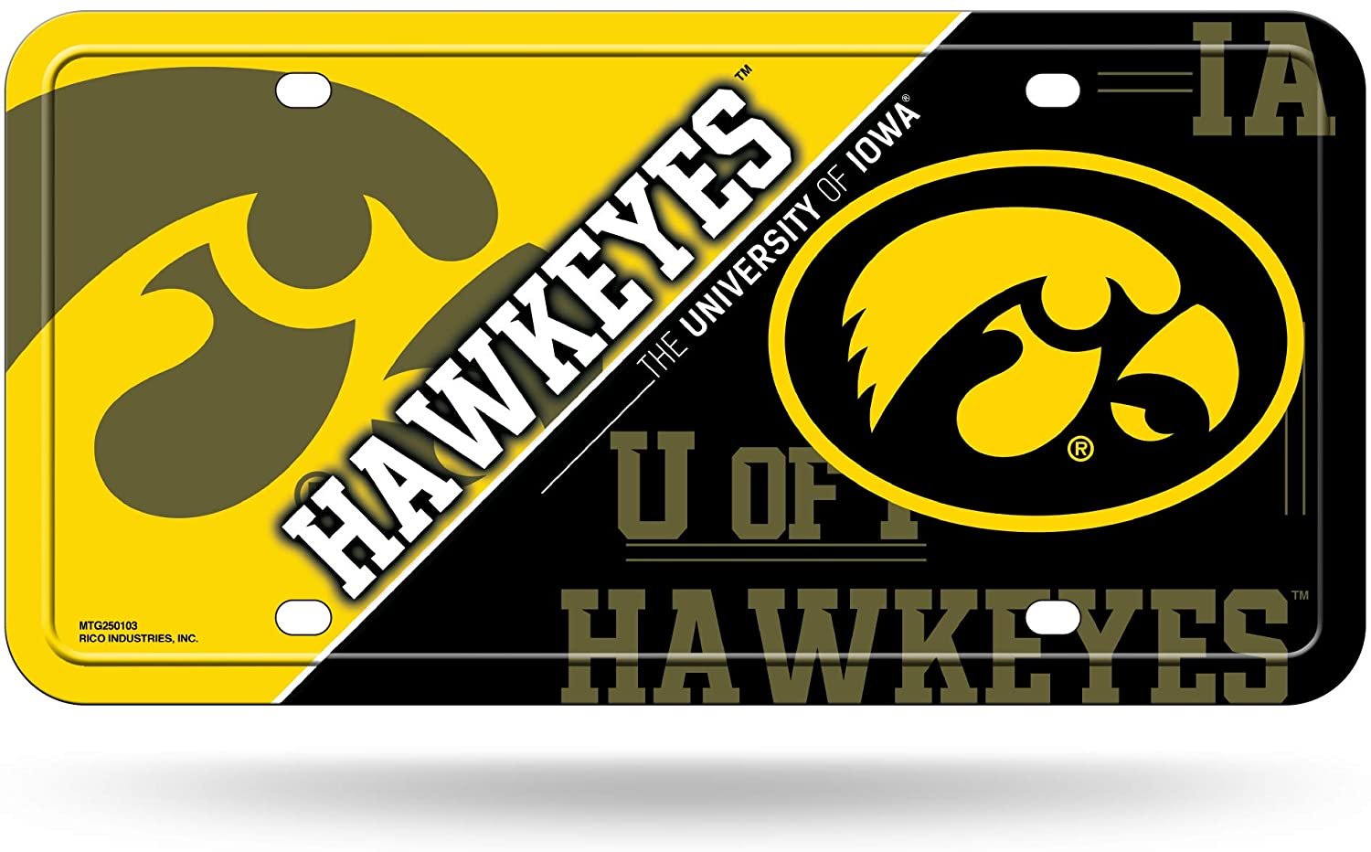 University of Iowa Hawkeyes Metal Auto Tag License Plate, Split Design, 6x12 Inch by Fielders Choice