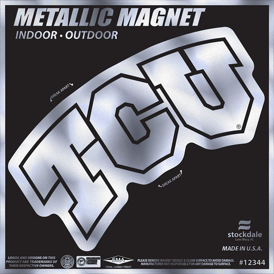 Texas Christian University Horned Frogs TCU 6 Inch Magnet, Metallic Chrome Shimmer Design, Vinyl Die Cut, Auto Home Heavy Duty by Fielders Choice