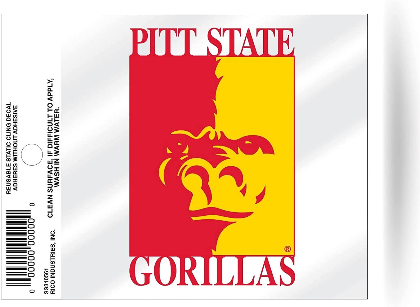 NCAA Pittsburg State Gorillas Small Static Cling Decal by Fielders Choice