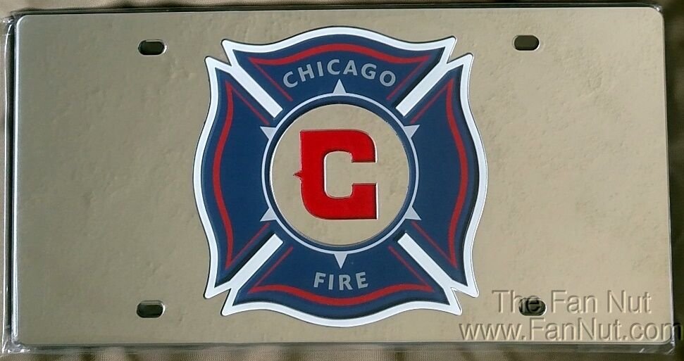 Chicago Fire MLS Premium Laser Cut Tag License Plate, Mirrored Acrylic Inlaid, 12x6 Inch by Fielders Choice