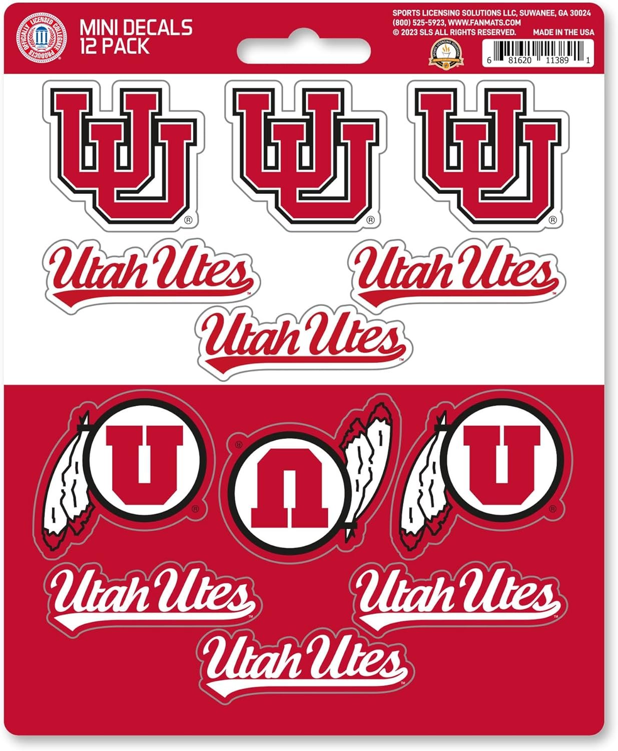 University of Utah Utes 12-Piece Mini Decal Sticker Set, 5x6 Inch Sheet, Gift for football fans for any hard surfaces around home, automotive, personal items by Fielders Choice