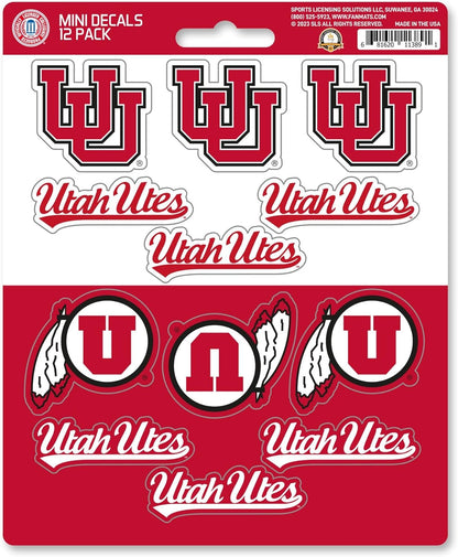 University of Utah Utes 12-Piece Mini Decal Sticker Set, 5x6 Inch Sheet, Gift for football fans for any hard surfaces around home, automotive, personal items by Fielders Choice