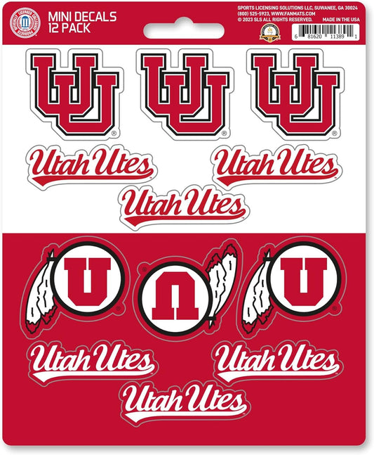 University of Utah Utes 12-Piece Mini Decal Sticker Set, 5x6 Inch Sheet, Gift for football fans for any hard surfaces around home, automotive, personal items by Fielders Choice