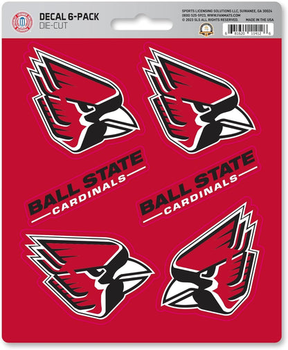 Ball State University Cardinals 6-Piece Decal Sticker Set, 5x6 Inch Sheet, Gift for football fans for any hard surfaces around home, automotive, personal items by Fielders Choice