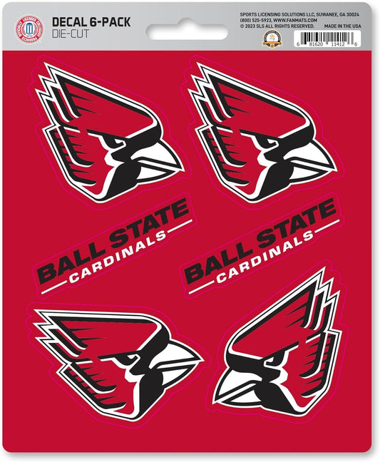 Ball State University Cardinals 6-Piece Decal Sticker Set, 5x6 Inch Sheet, Gift for football fans for any hard surfaces around home, automotive, personal items by Fielders Choice