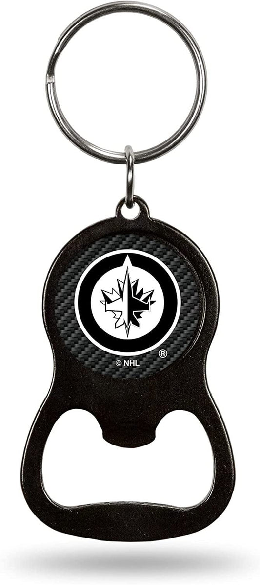 Winnipeg Jets Premium Solid Metal Keychain Bottle Opener, Carbon Fiber Design by Fielders Choice