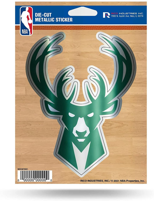 Milwaukee Bucks 5 Inch Die Cut Decal Sticker, Metallic Shimmer Design, Full Adhesive Backing by Fielders Choice
