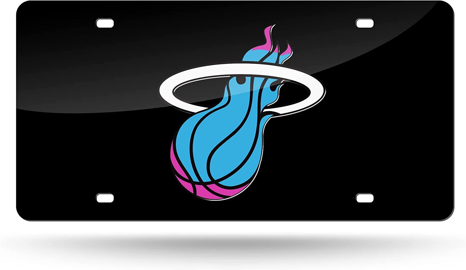 Miami Heat Premium Laser Cut Tag License Plate, City Lights, Black Mirrored Acrylic Inlaid, 12x6 Inch by Fielders Choice