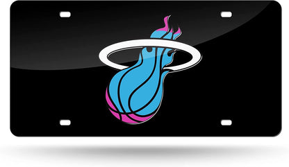 Miami Heat Premium Laser Cut Tag License Plate, City Lights, Black Mirrored Acrylic Inlaid, 12x6 Inch by Fielders Choice