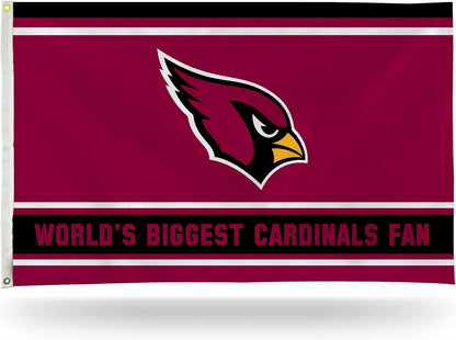 Arizona Cardinals 3x5 Feet Flag Banner, World's Biggest Fan, Metal Grommets, Single Sided, Indoor or Outdoor Use by Fielders Choice