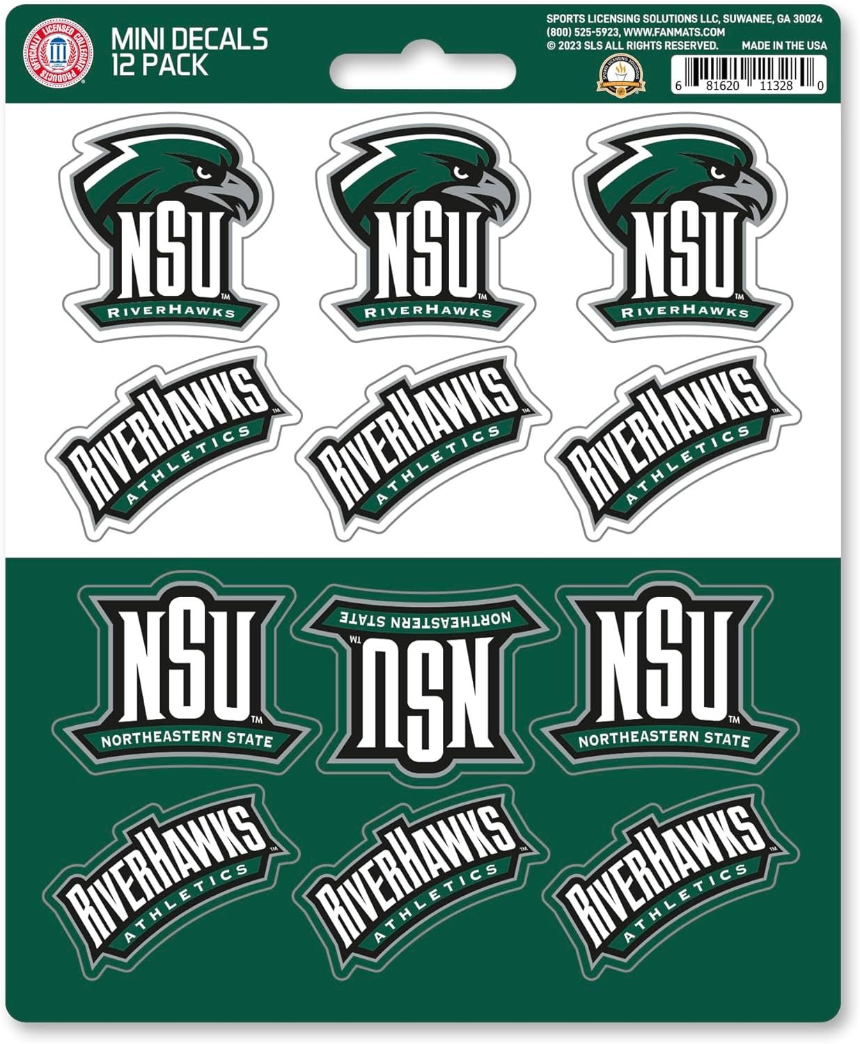 Northeastern State University Riverhawks 12-Piece Mini Decal Sticker Set, 5x6 Inch Sheet, Gift for football fans for any hard surfaces around home, automotive, personal items by Fielders Choice