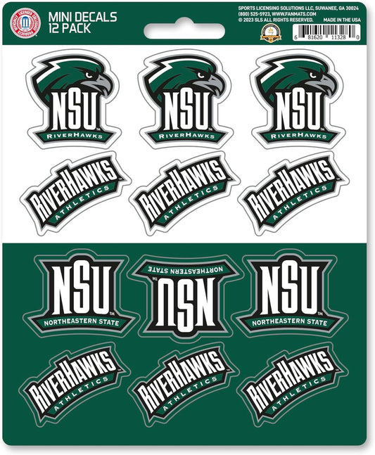 Northeastern State University Riverhawks 12-Piece Mini Decal Sticker Set, 5x6 Inch Sheet, Gift for football fans for any hard surfaces around home, automotive, personal items by Fielders Choice