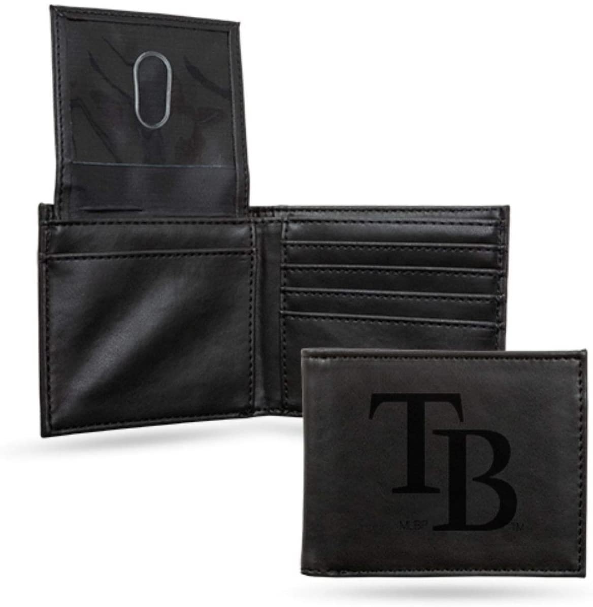 Tampa Bay Rays Premium Black Leather Wallet, Bifold Billfold, Embossed Laser Engraved by Fielders Choice