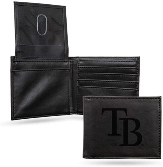 Tampa Bay Rays Premium Black Leather Wallet, Bifold Billfold, Embossed Laser Engraved by Fielders Choice