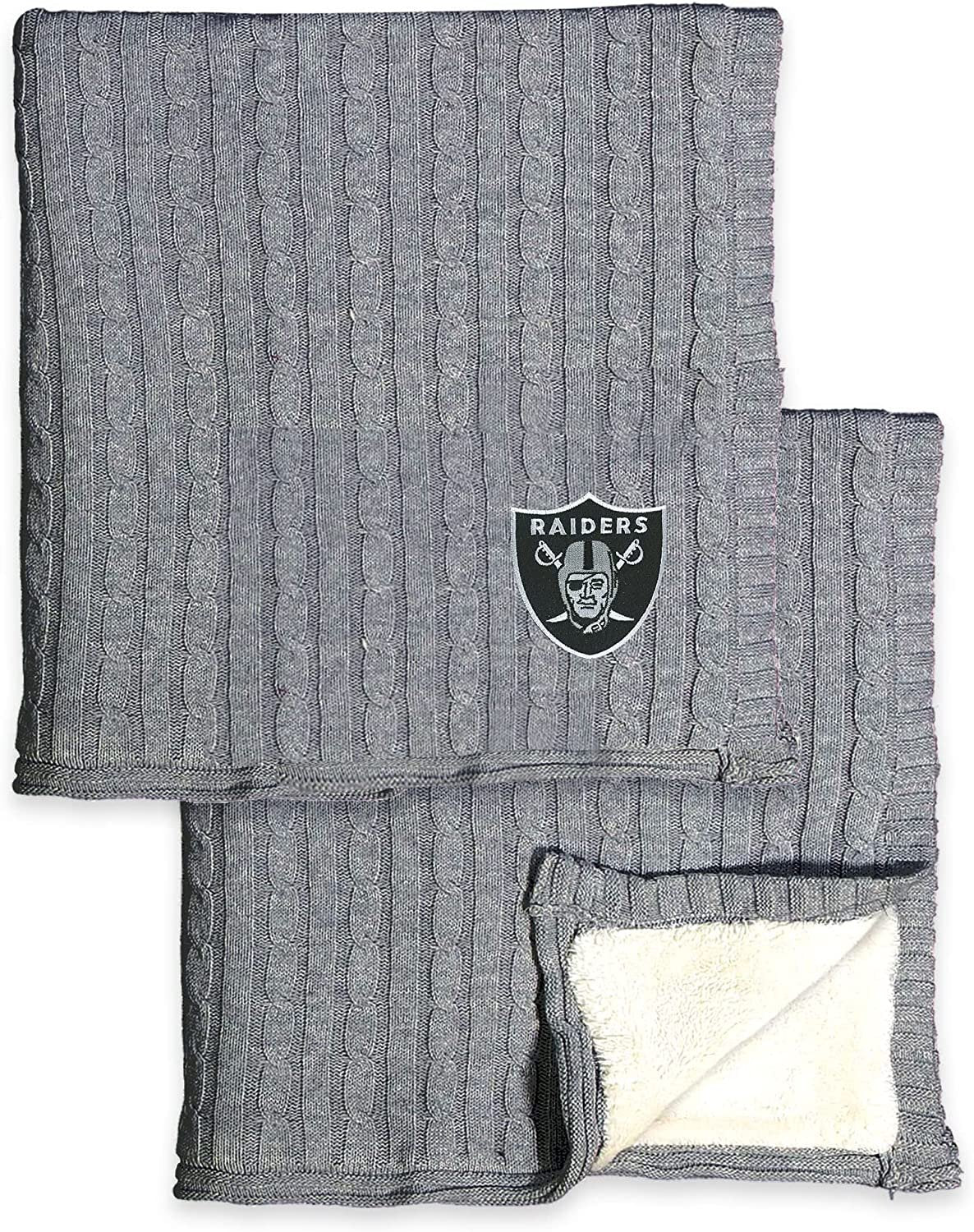 Las Vegas Raiders Cable Sweater Knit Sherpa Throw Blanket 50x60 Inch Adult by Fielders Choice