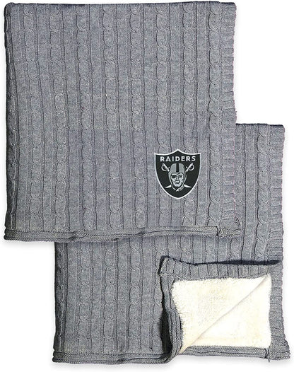 Las Vegas Raiders Cable Sweater Knit Sherpa Throw Blanket 50x60 Inch Adult by Fielders Choice