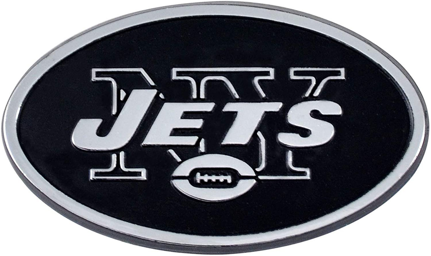 New York Jets Premium Solid Metal Raised Auto Emblem, Shape Cut, Adhesive Backing by Fielders Choice