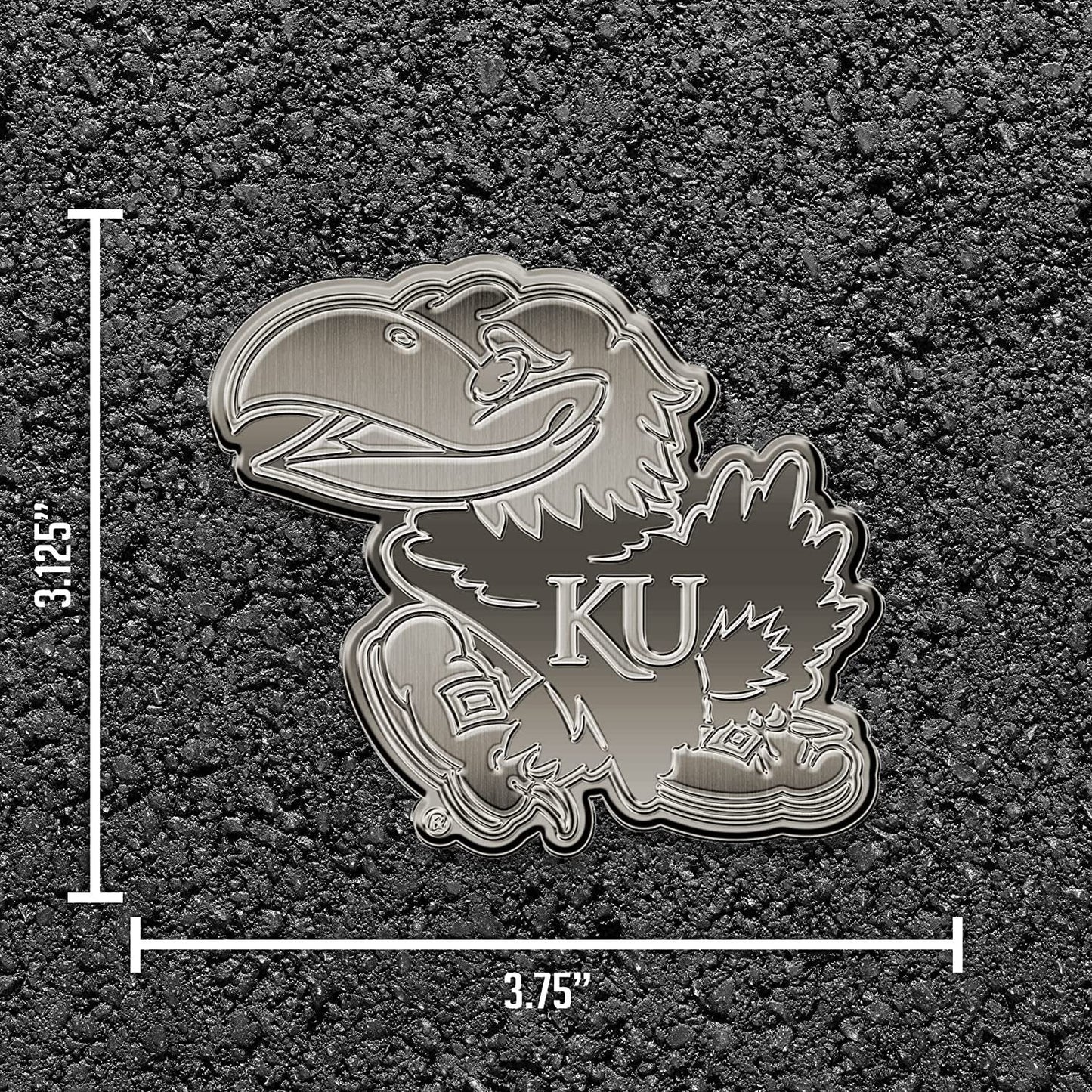 University of Kansas Jayhawks Solid Metal Auto Emblem Antique Nickel for Car/Truck/SUV by Fielders Choice