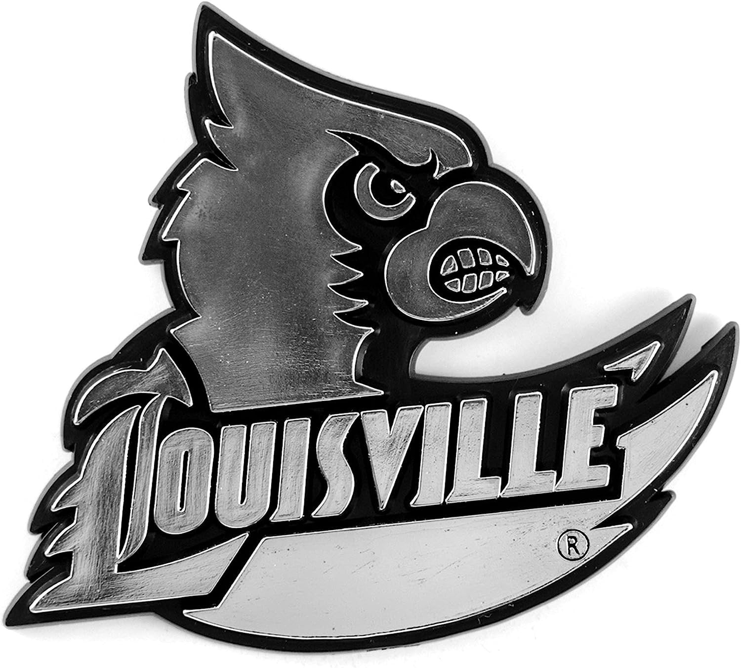 University of Louisville Cardinals Silver Chrome Color Auto Emblem Molded Raised Adhesive Tape Backing by Fielders Choice