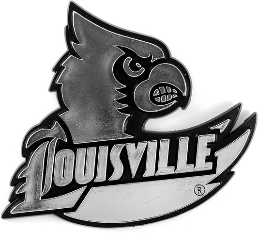 University of Louisville Cardinals Silver Chrome Color Auto Emblem Molded Raised Adhesive Tape Backing by Fielders Choice