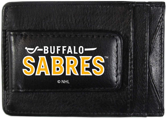 Buffalo Sabres Black Leather Wallet, Front Pocket Magnetic Money Clip, Printed Logo by Fielders Choice