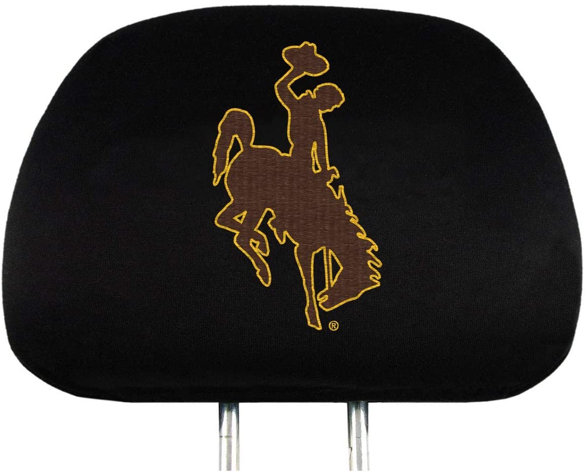 University of Wyoming Cowboys Pair of Premium Auto Head Rest Covers, Embroidered, Black Elastic, 14x10 Inch by Fielders Choice