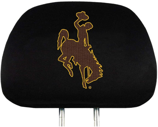 University of Wyoming Cowboys Pair of Premium Auto Head Rest Covers, Embroidered, Black Elastic, 14x10 Inch by Fielders Choice