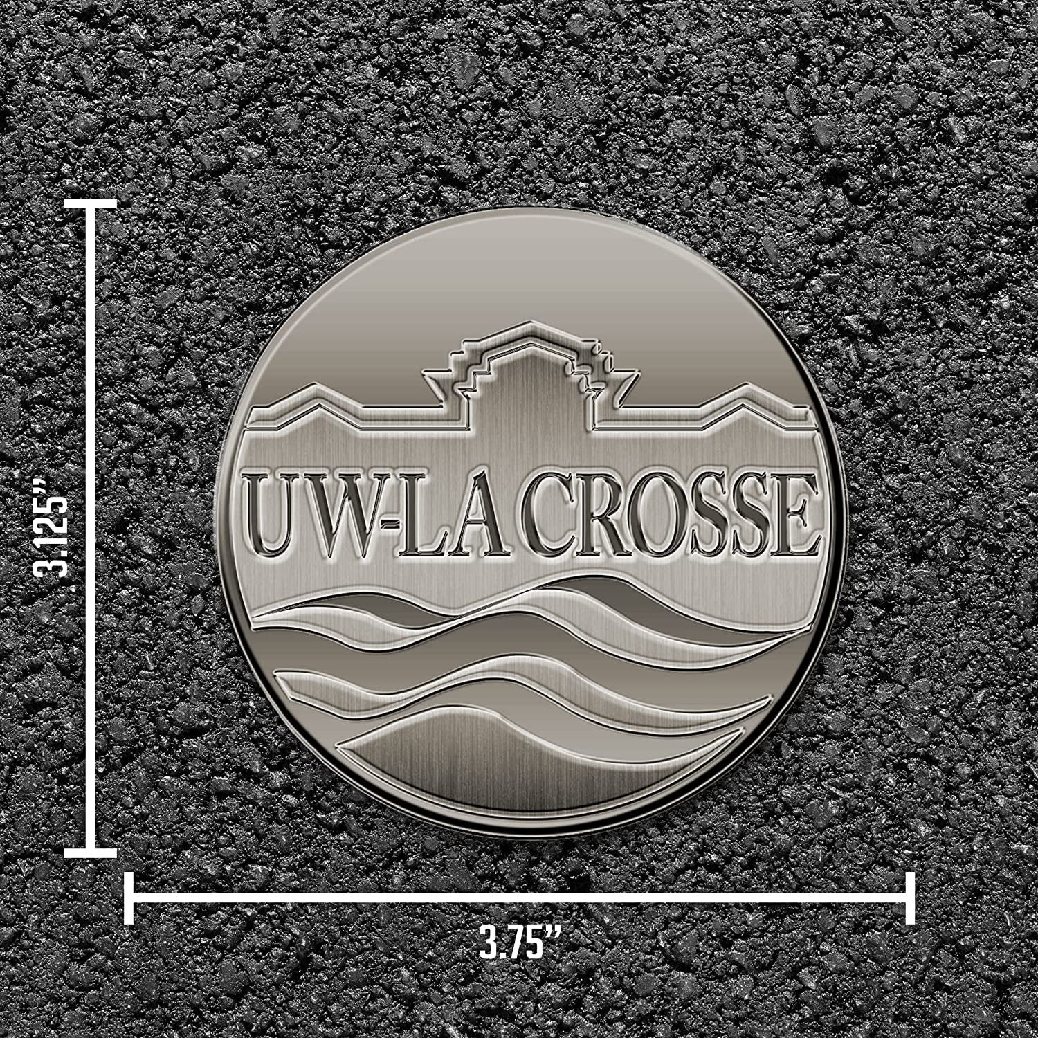 University of Wisconsin La Crosse Eagles Solid Metal Auto Emblem Antique Nickel for Car/Truck/SUV by Fielders Choice