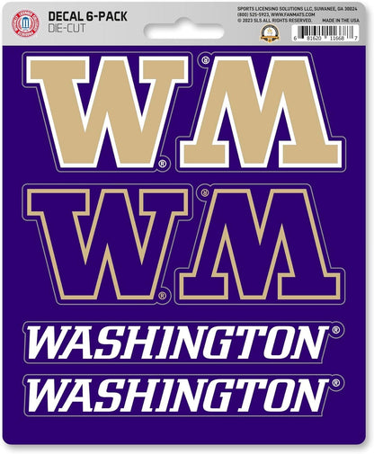 University of Washington Huskies 6-Piece Decal Sticker Set, 5x6 Inch Sheet, Gift for football fans for any hard surfaces around home, automotive, personal items by Fielders Choice