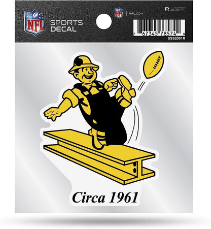 Pittsburgh Steelers 4x4 Inch Die Cut Decal Sticker, Retro Logo, Clear Backing by Fielders Choice