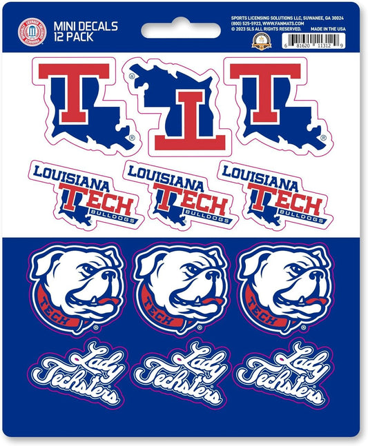 Louisiana Tech University Bulldogs 12-Piece Mini Decal Sticker Set, 5x6 Inch Sheet, Gift for football fans for any hard surfaces around home, automotive, personal items by Fielders Choice
