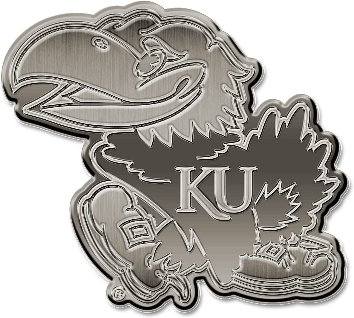 University of Kansas Jayhawks Solid Metal Auto Emblem Antique Nickel for Car/Truck/SUV by Fielders Choice