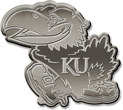 University of Kansas Jayhawks Solid Metal Auto Emblem Antique Nickel for Car/Truck/SUV by Fielders Choice