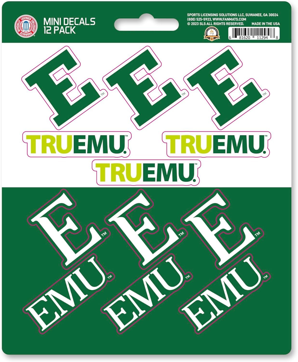 Eastern Michigan University Eagles 12-Piece Mini Decal Sticker Set, 5x6 Inch Sheet, Gift for football fans for any hard surfaces around home, automotive, personal items by Fielders Choice