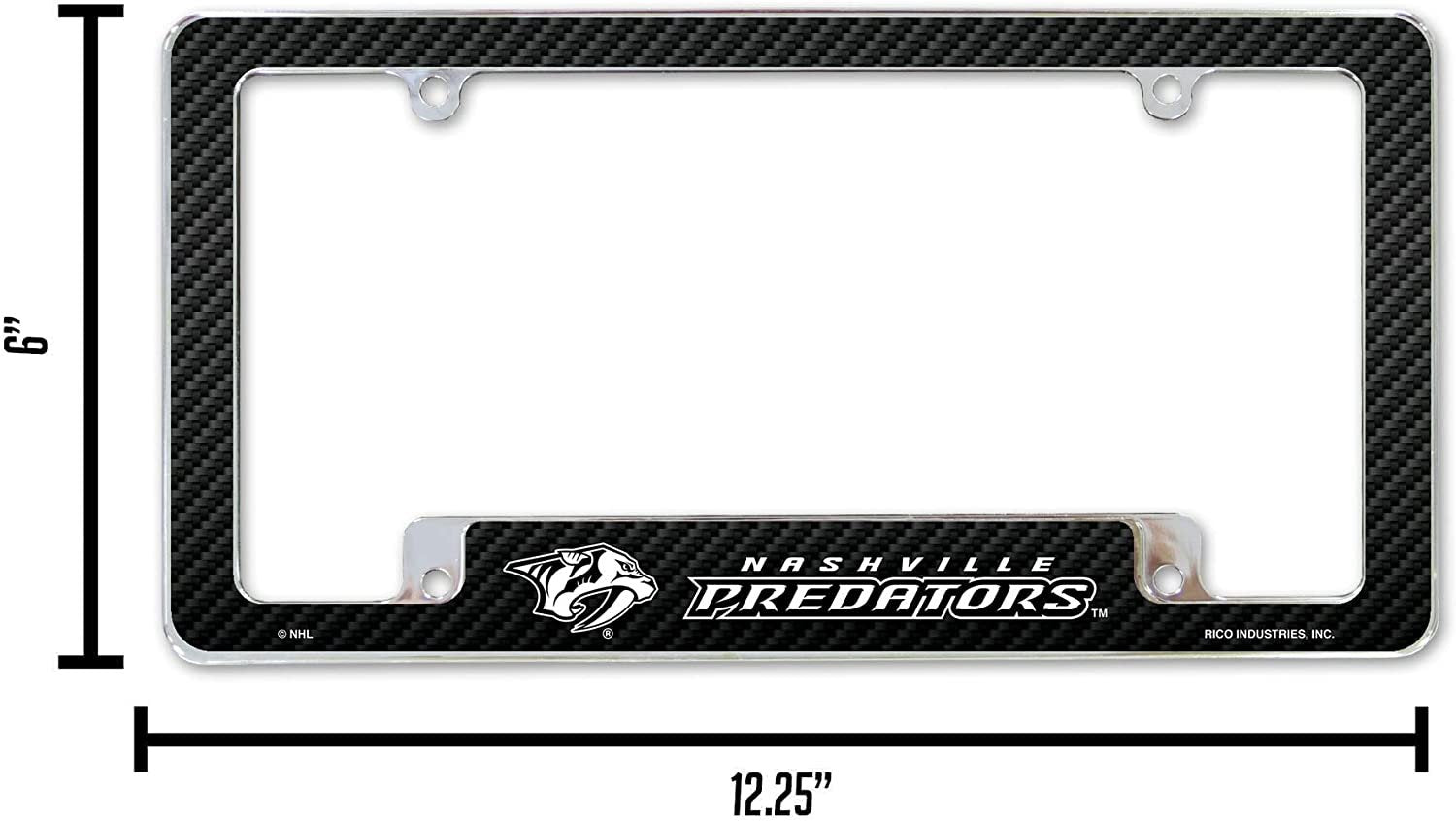 Nashville Predators Metal License Plate Frame Chrome Tag Cover Carbon Fiber Design 6x12 Inch by Fielders Choice