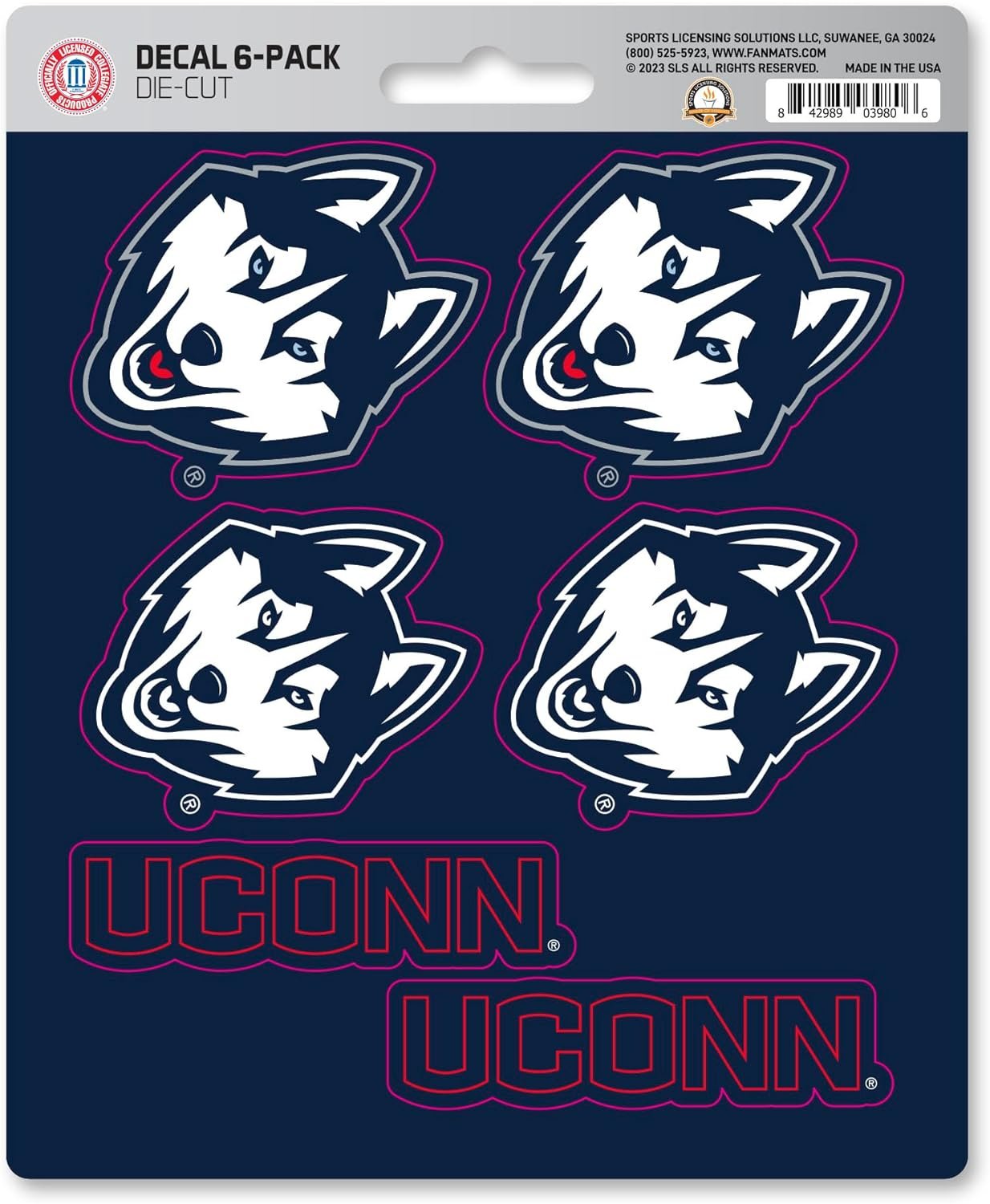 University of Connecticut Huskies 6-Piece Decal Sticker Set, 5x6 Inch Sheet, Gift for football fans for any hard surfaces around home, automotive, personal items by Fielders Choice