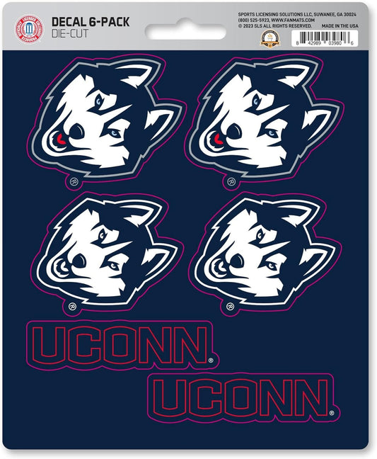 University of Connecticut Huskies 6-Piece Decal Sticker Set, 5x6 Inch Sheet, Gift for football fans for any hard surfaces around home, automotive, personal items by Fielders Choice