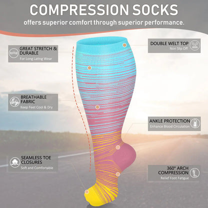 Diu Life 3 Pairs Plus Size Compression Socks for Women and Men Wide Calf Extra Knee High Support for Circulation 02 Gray/Pink/Blue 4X-Large by Anti Spier