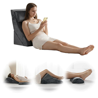 Qirroboni 3PCS Orthopedic Bed Wedge Pillow Set Adjustable Pillows for Neck Back and Leg Pain Relief Comfortable & Post Surgery Foam- Heartburn Anti Snoring Acid Reflux & GERD Sleeping Charcoal Grey by Anti Spier