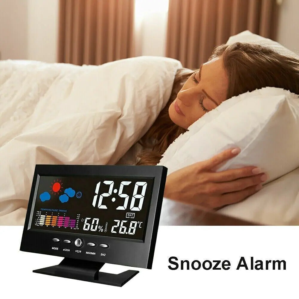 LED Digital Alarm Clock Snooze Calendar Thermometer Hygrometer Weather Display by Anti Spier