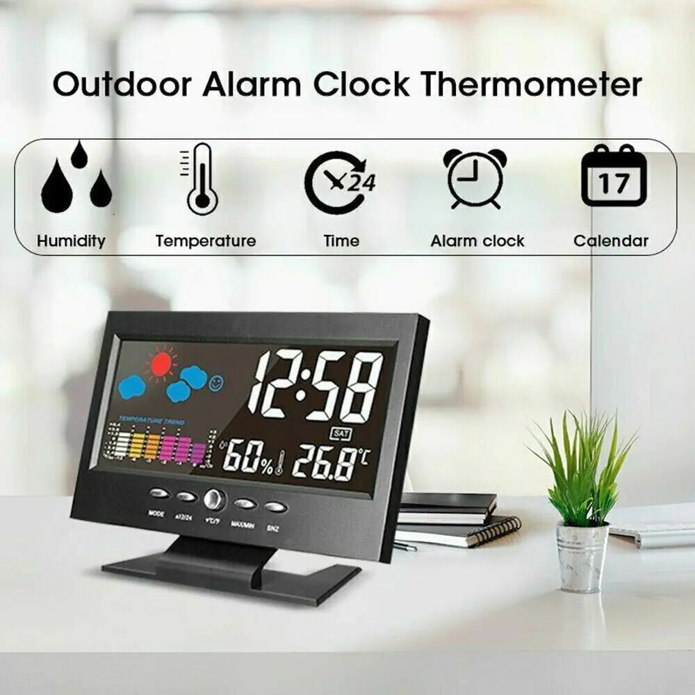 LED Digital Alarm Clock Snooze Calendar Thermometer Hygrometer Weather Display by Anti Spier