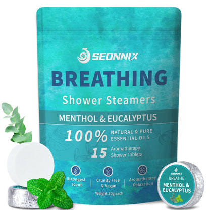 Shower Steamers Aromatherapy 15 Pack, Menthol & Eucalyptus Shower Bombs with Natural Essential Oils, Quick Relief Nasal Congestion, Relaxation & Self Care Gifts for Women & Men 15 Count (Pack of 1) Breathing by Anti Spier
