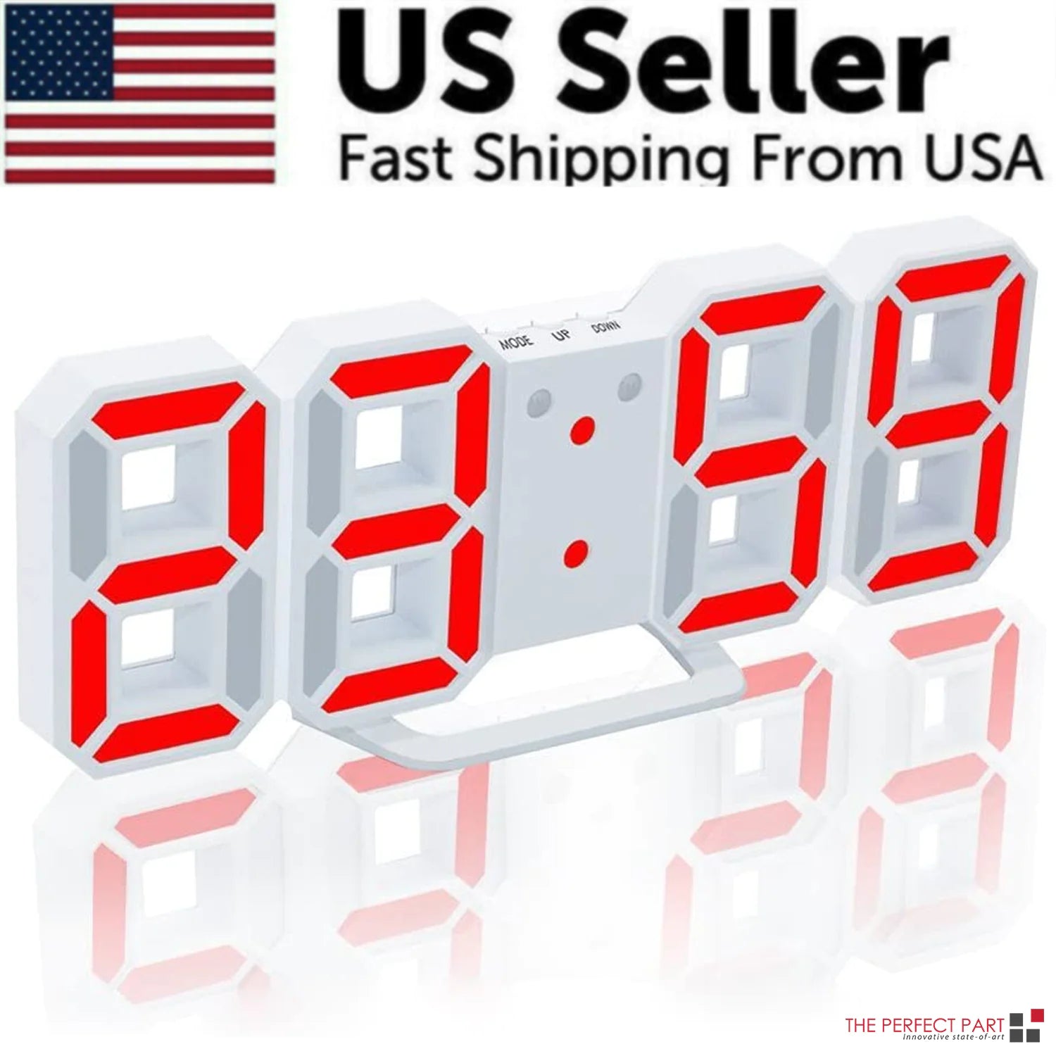 Digital 3D LED Big Wall Desk Alarm Clock Snooze 12/24 Hours Auto Brightness USB by Anti Spier