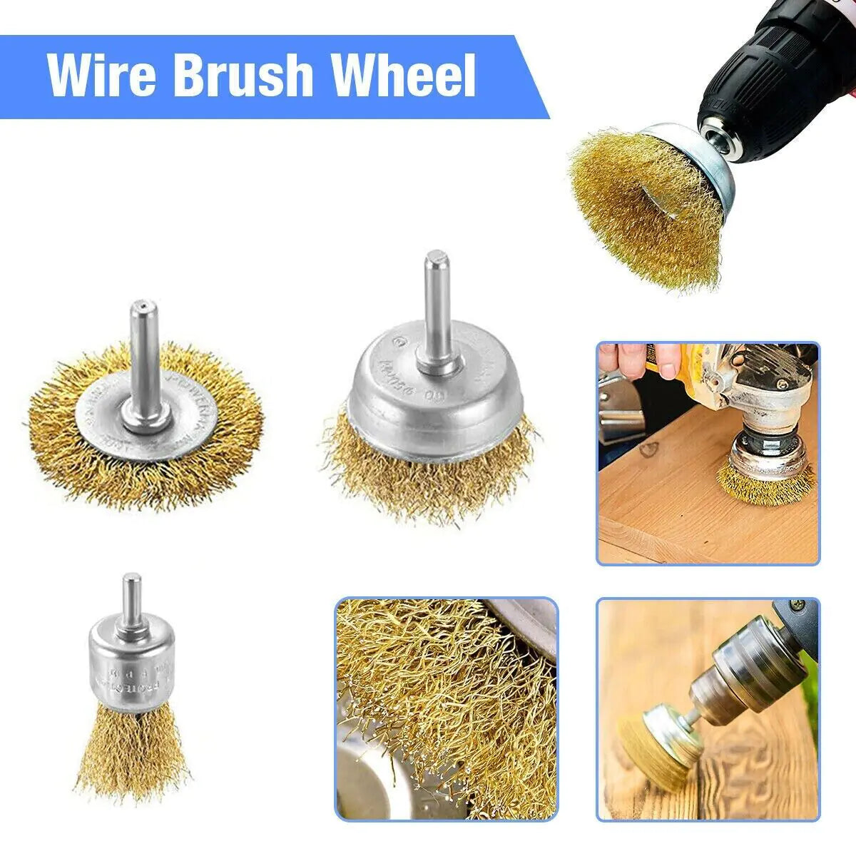 2-Pack 3 Pcs Wire Brush Wheel Set Cup Drill Bit Rust Paint Attachment 1/4" USA by Anti Spier