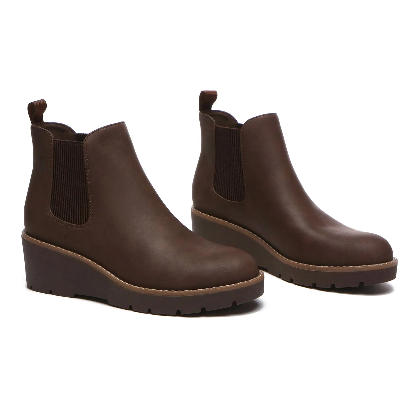 Athlefit Women's Chelsea Wedge Boots Elastic Platform Lug Sole Slip on Wedge Ankle Booties 6.5 Brown by Anti Spier