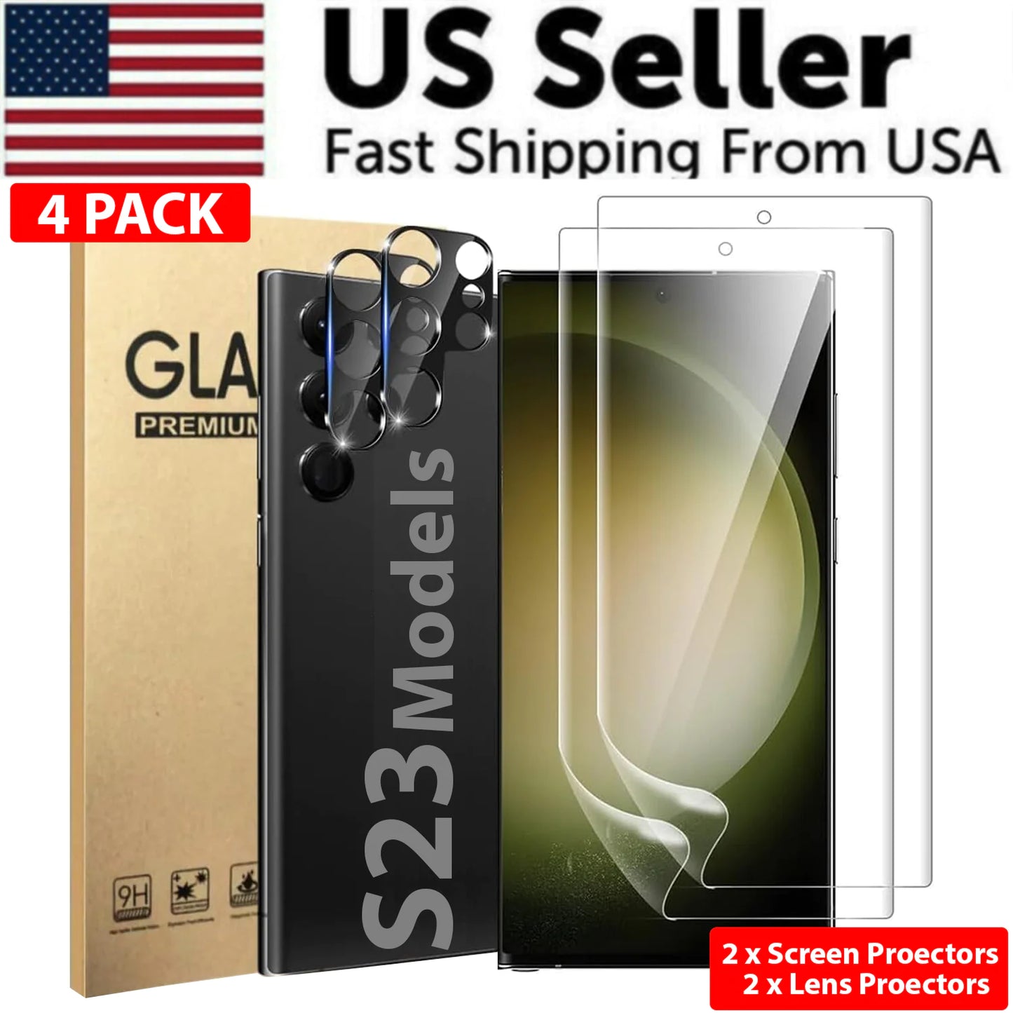 Tempered Glass Screen Protector Lens Hydrogel For Samsung S23 S22 Ultra Plus USA by Anti Spier