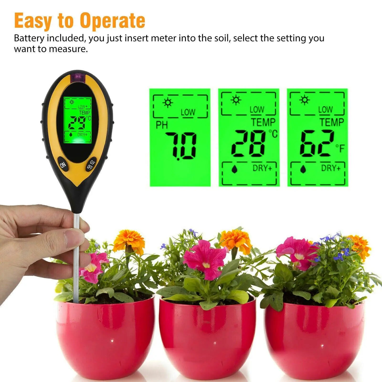 4 In 1 LCD Digital Soil Tester PH Water Moisture Temperature Sunlight Plant Test by Anti Spier