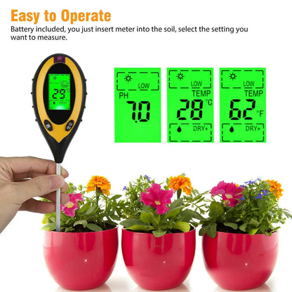 4 In 1 LCD Digital Soil Tester PH Water Moisture Temperature Sunlight Plant Test by Anti Spier